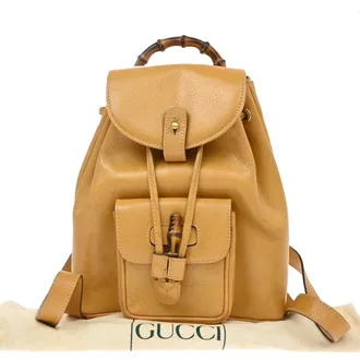 Gucci Vintage Bamboo Leather Yellow Leather Backpack Bag (Pre-Owned)