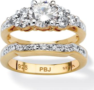Palm Beach Jewelry 2 Piece 2.01 TCW Round Cubic Zirconia Bridal Ring Set in 18k Gold-Plated