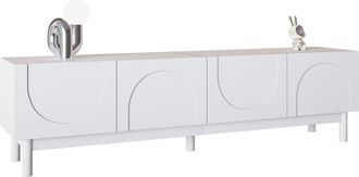STILVORA Mobile Tv Con 4 Ante E 2 Ripiani, Frontali Ondulati Senza Maniglie, In Mdf, Bianco, 169&times;34&times;45,5 Cm