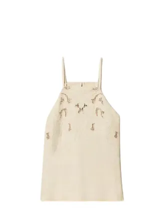 Twin-Set Sleeveless Top with Cut-Out Floral Embroidery