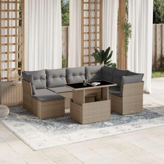 vidaXL Set De Sof&aacute;s De Jard&iacute;n Y Cojines 8 Piezas Rat&aacute;n Sint&eacute;tico Beige Vidaxl