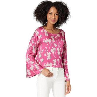 Chaser Top Womens Pink Floral Bell Sleeve Back Slit Cropped Blouse JZZ395