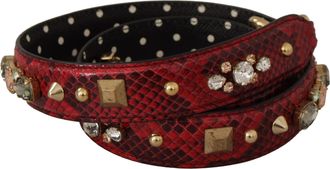 Dolce & Gabbana Womens Red Python Leather Crystals Reversible Shoulder Strap Bag