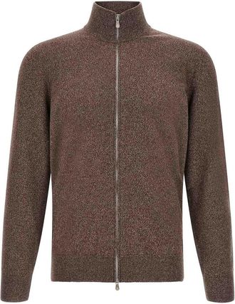 Brunello Cucinelli Brown High-Neck Zip Cardigan