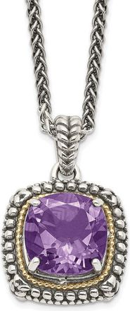 Diamond2Deal Sterling Silver with 14K Accent Cushion Amethyst Pendant Necklace