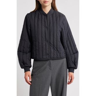 Rains Banja Water Resistant Channel Quilted Bomber Jacket in Navy at Nordstrom Rack, Size X-Small