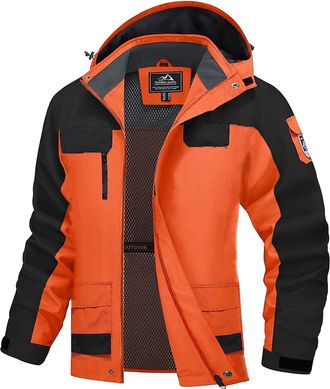 Generic Mens Outdoor waterproof jackets Windproof Windbreaker Plus Size Fleece Lined Warm Jacket Hooded Stand Collar Smart Casual Work Coats for Men Colorbloc