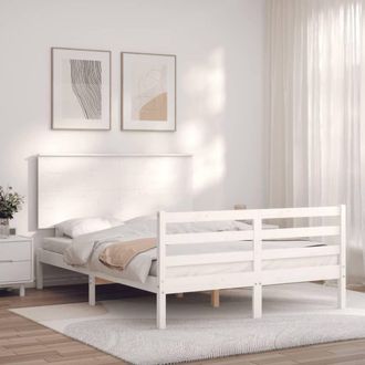 Berkfield Home Beautiful Bed Frame with Headboard White 120x200 cm Solid Wood | Size: Small Double