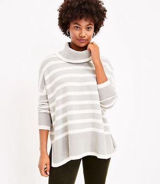LOFT Striped Turtleneck Poncho Sweater