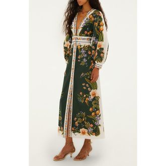 Farm Rio Nature Green Long Sleeve Floral Maxi Dress at Nordstrom, Size Xx-Small
