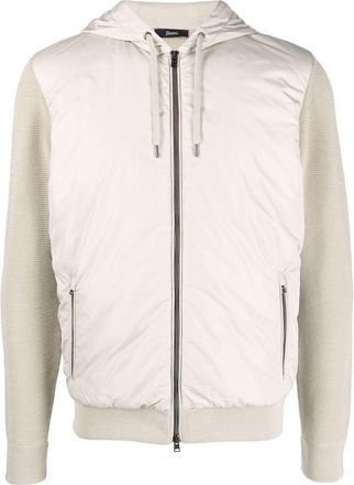 Herno panelled zipped hooded jacket - men - Cotton/Polyester - 56 - Neutrals