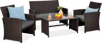 Best Choice Products 4-Piece Outdoor Wicker Patio Conversation Furniture Set w/ Table, Cushions