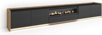 Skraut Home Skraut Home - Mueble Tv, Televisi&oacute;n, Muebles De Sal&oacute;n, Almacenaje, 310x37x50cm, Para Tv Hasta 80, Chimenea El&eacute;ctrica, Led, Estilo Moderno, Negro Y Rob