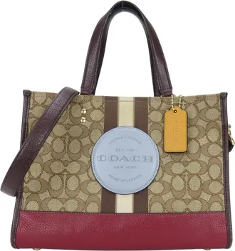 Coach Signature Bordeaux Brown Canvas Leather Tote Bag (Pre-Owned)