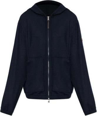 Moncler Hoodies & sweatvesten, Heren, Blauw, S, Wol, Flanellen Rits Hoodie