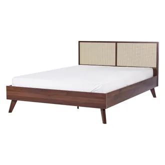 Beliani Beliani - Cama Con Somier Madera Oscura 140 X 200 Cm Cabecero Monpazier