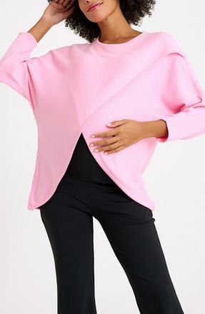 Accouch&eacute;e Let Loose Crossover Long Sleeve Maternity/Nursing Knit Top in Light Pink at Nordstrom, Size X-Large