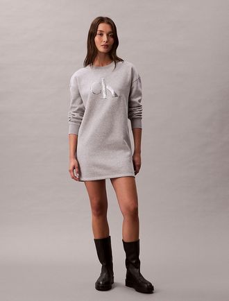 Calvin Klein Jeans Calvin Klein Womens Fleece Sequin Monogram Mini Sweatshirt Dress - Grey - XS