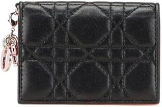 Dior Pre-owned Wallets, female, Black, Size: ONE SIZE Pre-owned Lady Cannage Leather Card Case