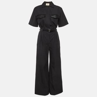 Nanushka Fabienne Black Cotton Wide Leg Jumpsuit