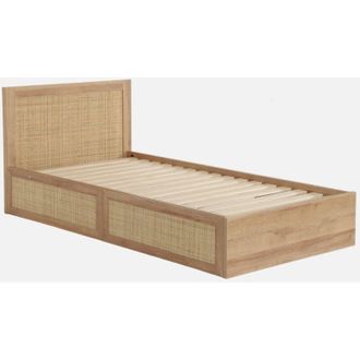 Sweeek Letto bohemien con rete a doghe e testiera 90cm + 2 cassetti