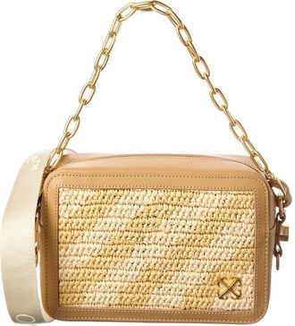 Off-white Medium Straw & Leather Camera Bag