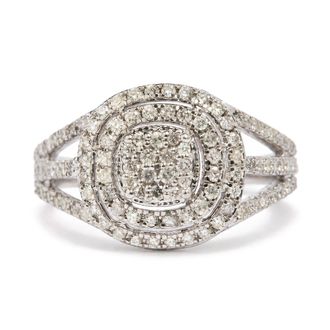 House of Brilliance 14K White Gold 5/8 Cttw Diamond Double Halo Split Shank Bridal Ring