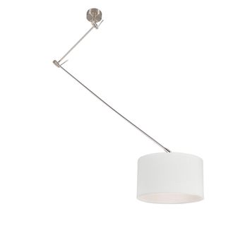 QAZQA Moderno L&aacute;mpara Colgante Inteligente De Acero Con Pantalla Blanca De 35 Cm Con Wi-fi A60 - Blitz Acero /textil Redonda Adecuado Para Led Max. 1 X 4.9 