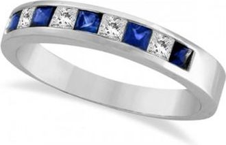 Allurez Princess-Cut Channel-Set Diamond & Sapphire Ring Band 14k White Gold