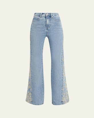 Veronica Beard Joplin Embroidered High-Rise Flare Jeans