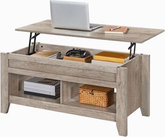 Yaheetech Mesa Centro Elevable de Madera Mesa de Café para Salón con Revistero Mueble de Diseño Moderno 104,5 x 49,5 x (49-61,5) cm Gris - Yaheetech
