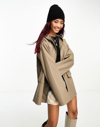 Asos rubberized rain coat in mushroom-Brown