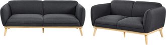 Beliani Conjunto De Sala De Estar De Estilo Escandinavo Sof&aacute;s De 2 Y 3 Plazas Con Patas C&oacute;nicas De Madera Tapizado F&aacute;cil De Limpiar Negro Ljung