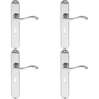 Loops 4x PAIR Curved Handle on Long Slim Lock Backplate 241 x 40mm Polished Chrome