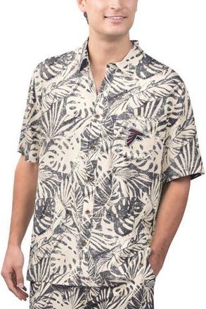 Margaritaville Mens Margaritaville Tan Atlanta Falcons Sand Washed Monstera Print Party Button-Up Shirt in Cream at Nordstrom, Size Xxx-Large