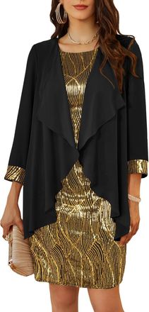 Grace Karin Women Sexy Round Neck Prom Midi Plus Size Dress Christmas Holiday Dance Sleeveless Sequined Dress Black Gold 26 XXL