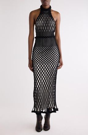 Givenchy Mesh Halter Neck Dress in Black/Ivory at Nordstrom, Size X-Small
