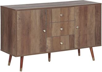 Beliani Beliani - Rustic Sideboard Storage Unit 3 Drawers 2 Doors Wooden Legs Dark Brown Ulika