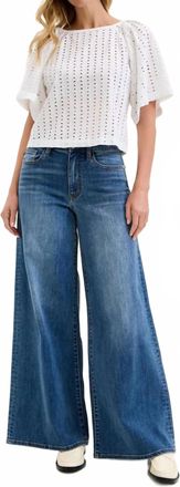 Judy Blue High Waist Palazzo Denim Jeans In Mid-Tone Blue