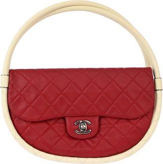 Chanel Hula Hoop Bag Quilted Lambskin Red Leather Handbag (Pre-Owned)