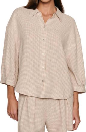 Eberjey Linen Blend Relaxed Top In Gingham White/ Warm Taupe