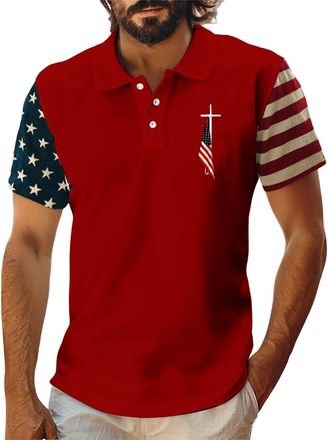 Generic USA Polo Shirt for Men Patriotic American Flag 4Th of July Independence Day T-Shirts Big and Tall Summer Beach Cruise Shirts Red