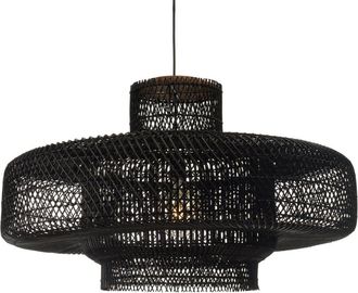 Macabane L&aacute;mpara colgante Double 90x90cm de rat&aacute;n negro y teca