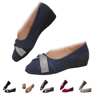 Generic Womens Lightweight Fashion Rhinestone Wedge Shoes Low Heel Slip On Shoes, Pointed Toe Dress Shoes for Women, Sparkly Comfortable Ballet Flats for Work