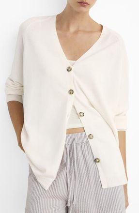 Mango Oversize V-Neck Wool Blend Cardigan in Ivory White at Nordstrom, Size Small