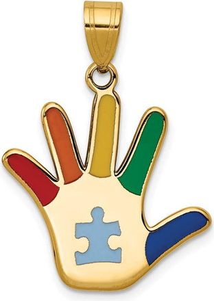 Diamond2Deal 14k Yellow Gold Enameled Autism Puzzle Piece Handprint Pendant