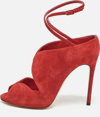 Casadei Red Suede Cut Out Ankle Strap Booties