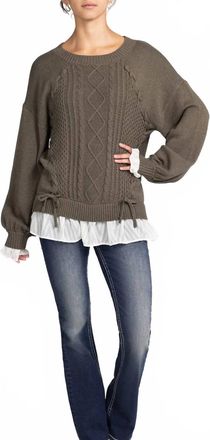 Miss Me Womens Chiffon Trim Lace Up Sweater In Grey