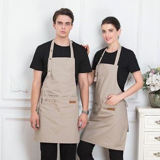 OEM Delantal De Cocina Para Mujer (1 Unidad), Delantal De Cocina Ajustable Con Bolsillos, Delantal Unisex Lona Impermeable, Color Caqui, 76 X 66 Cm