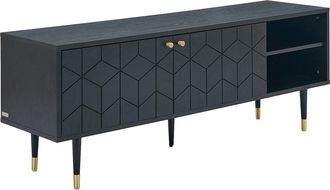 Vente-Unique Mueble TV con 2 puertas y 2 estantes chapado en roble - Negro y dorado - PARIOMA